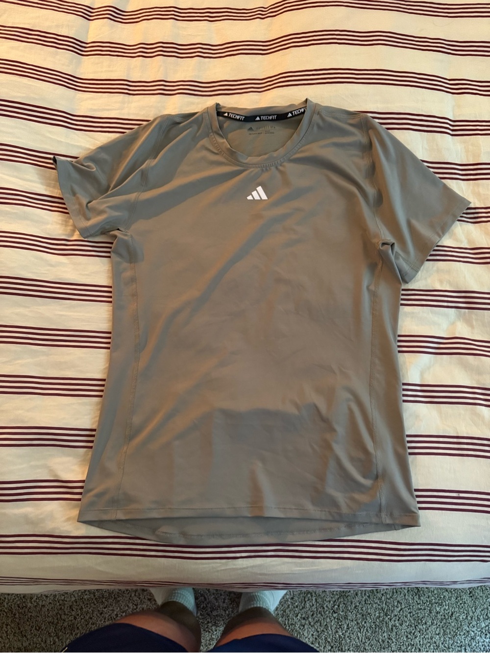 adidas Men’s Short Sleeve tech fit Tee - Taupe/Gray with White Logo